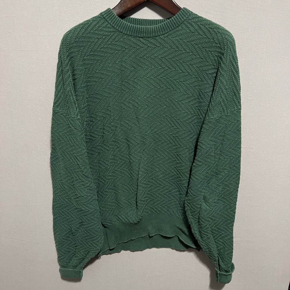 Colours by Alexander Julian Mens XL Green Chevron Textured Cotton Sweater USA